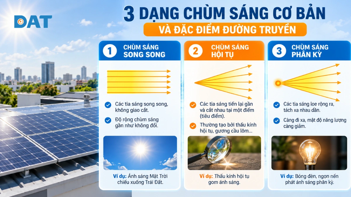 3 dạng chùm sáng cơ bản và đặc điểm đường truyền.webp