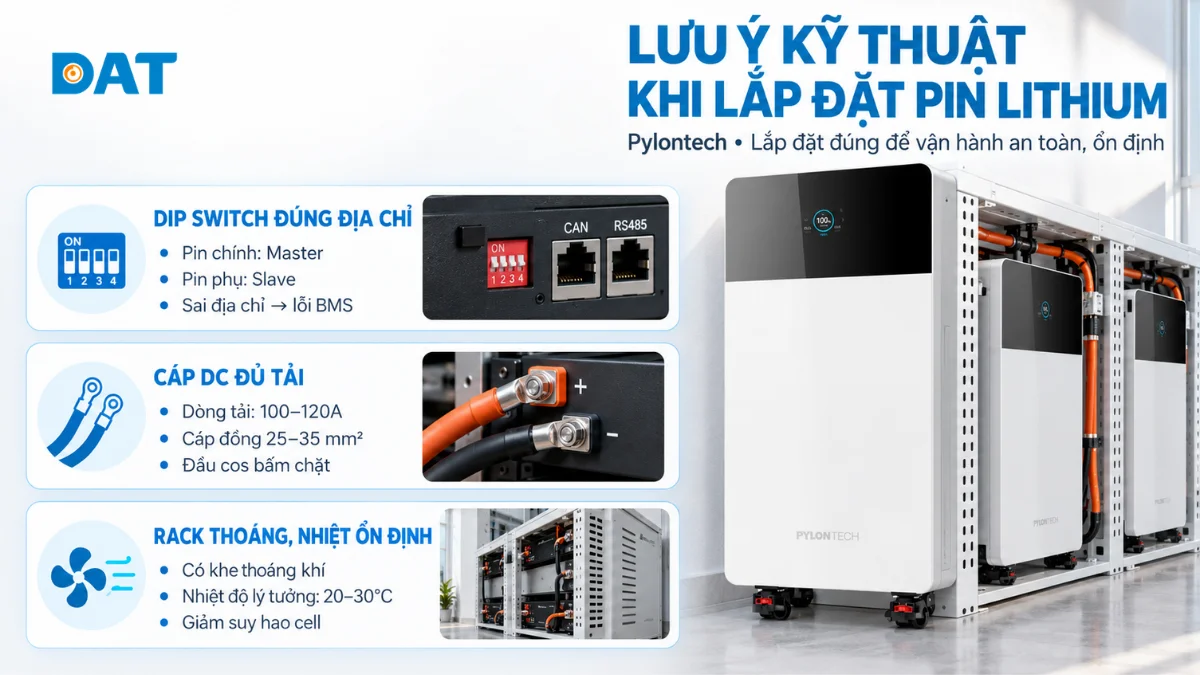 3 lưu ý kỹ thuật khi lắp đặt và vận hành khối pin lithium Pylontech.webp