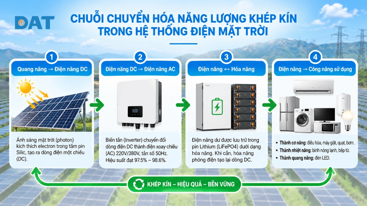 4 chuỗi chuyển hóa năng lượng trong hệ thống điện mặt trời.webp