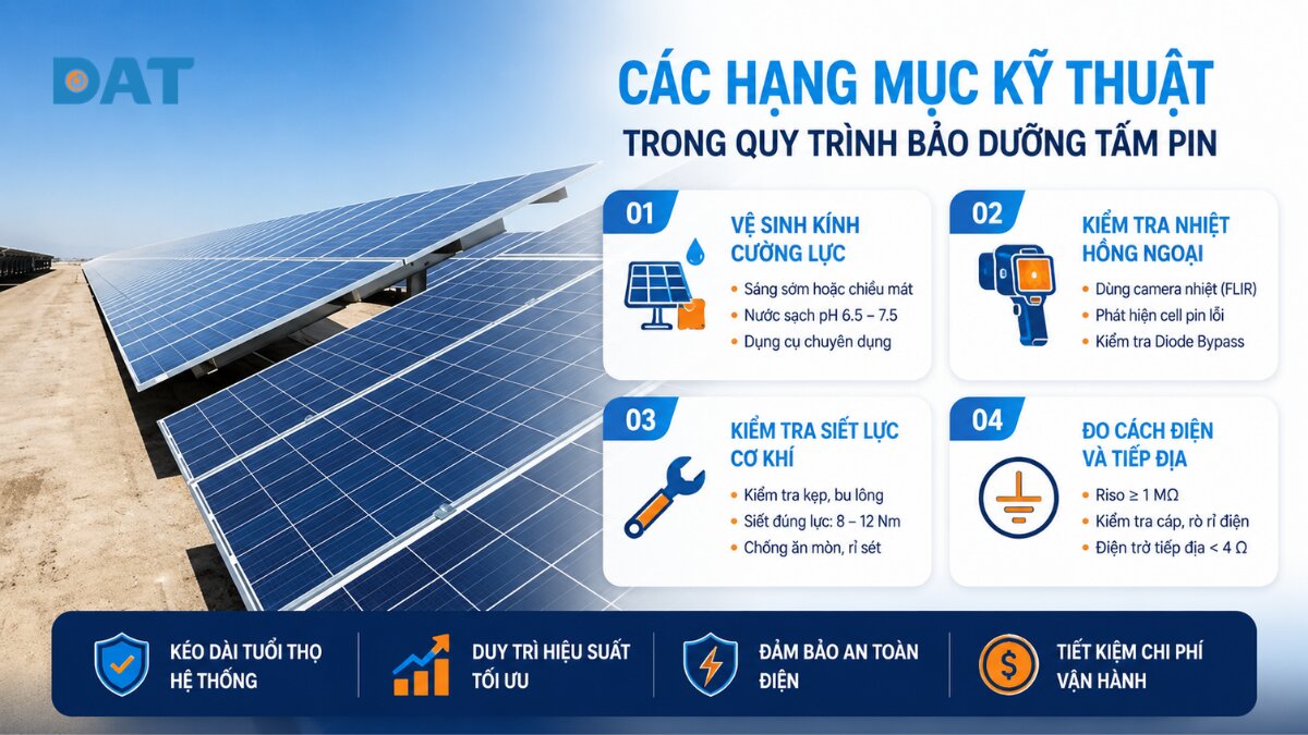 4 hạng mục kỹ thuật trong quy trình bảo dưỡng tấm pin.jpg