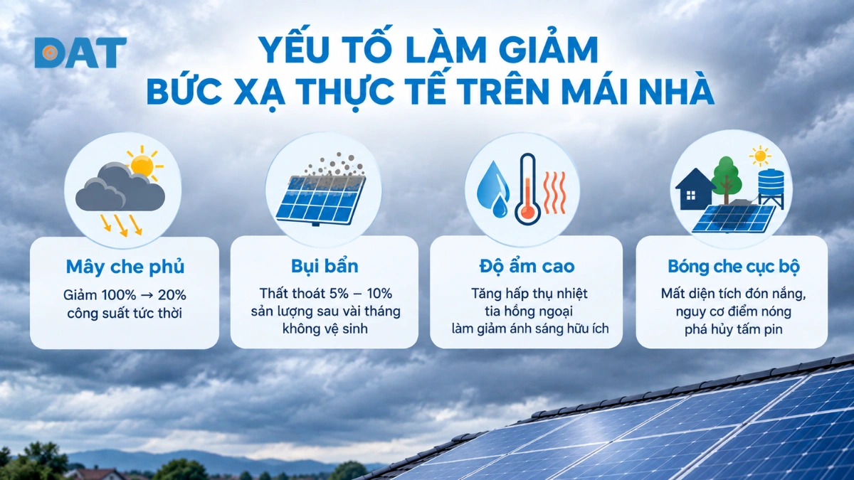 4 yếu tố làm suy giảm bức xạ thực tế trên mái nhà.webp