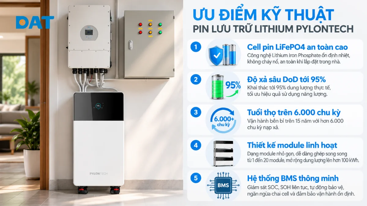 5 ưu điểm kỹ thuật vượt trội của pin lưu trữ lithium Pylontech.webp