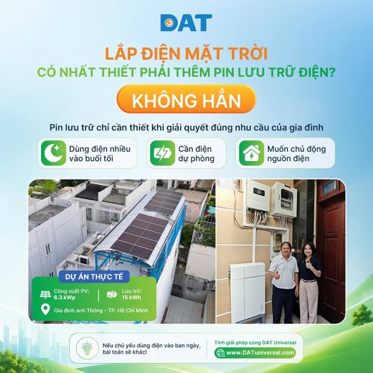 LẮP ĐIỆN MẶT TRỜI CÓ NHẤT THIẾT PHẢI THÊM PIN LƯU TRỮ ĐIỆN?