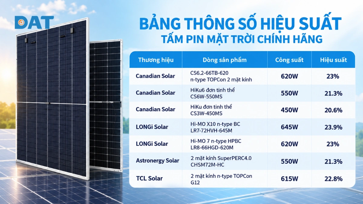 Bảng thông số hiệu suất các dòng pin mặt trời chính hãng .webp