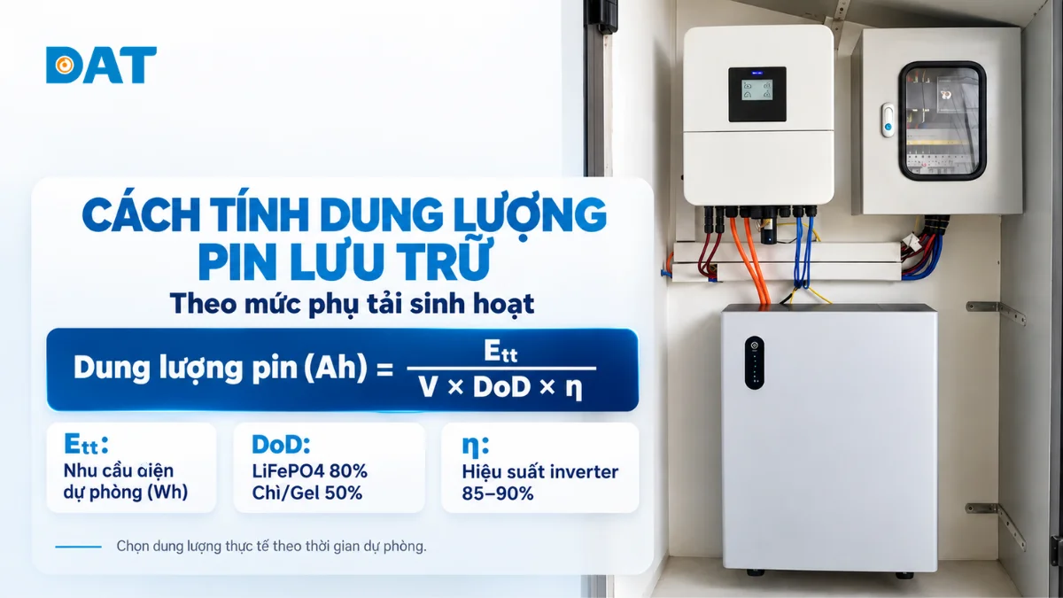 Cách tính toán dung lượng pin lưu trữ theo từng mức phụ tải sinh hoạt.webp