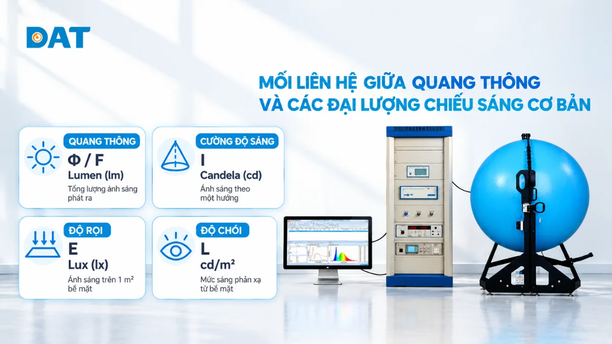 Mối liên hệ giữa quang thông và các đại lượng chiếu sáng cơ bản.webp