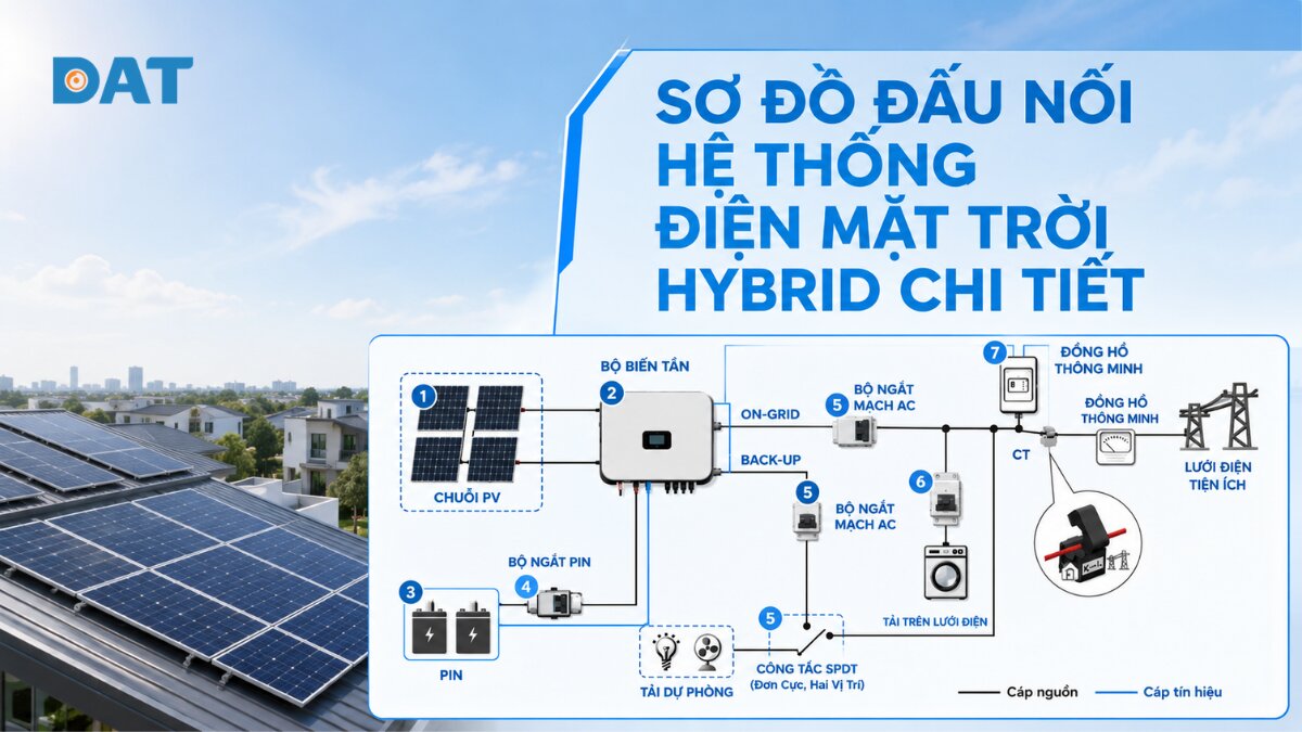 Sơ đồ đấu nối hệ thống điện mặt trời hybrid chi tiết 2026